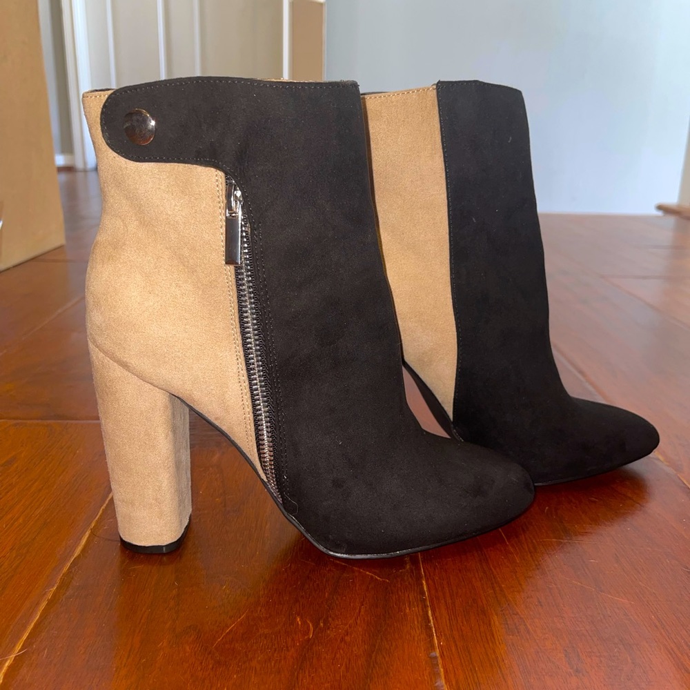 Black and Tan heeled boots